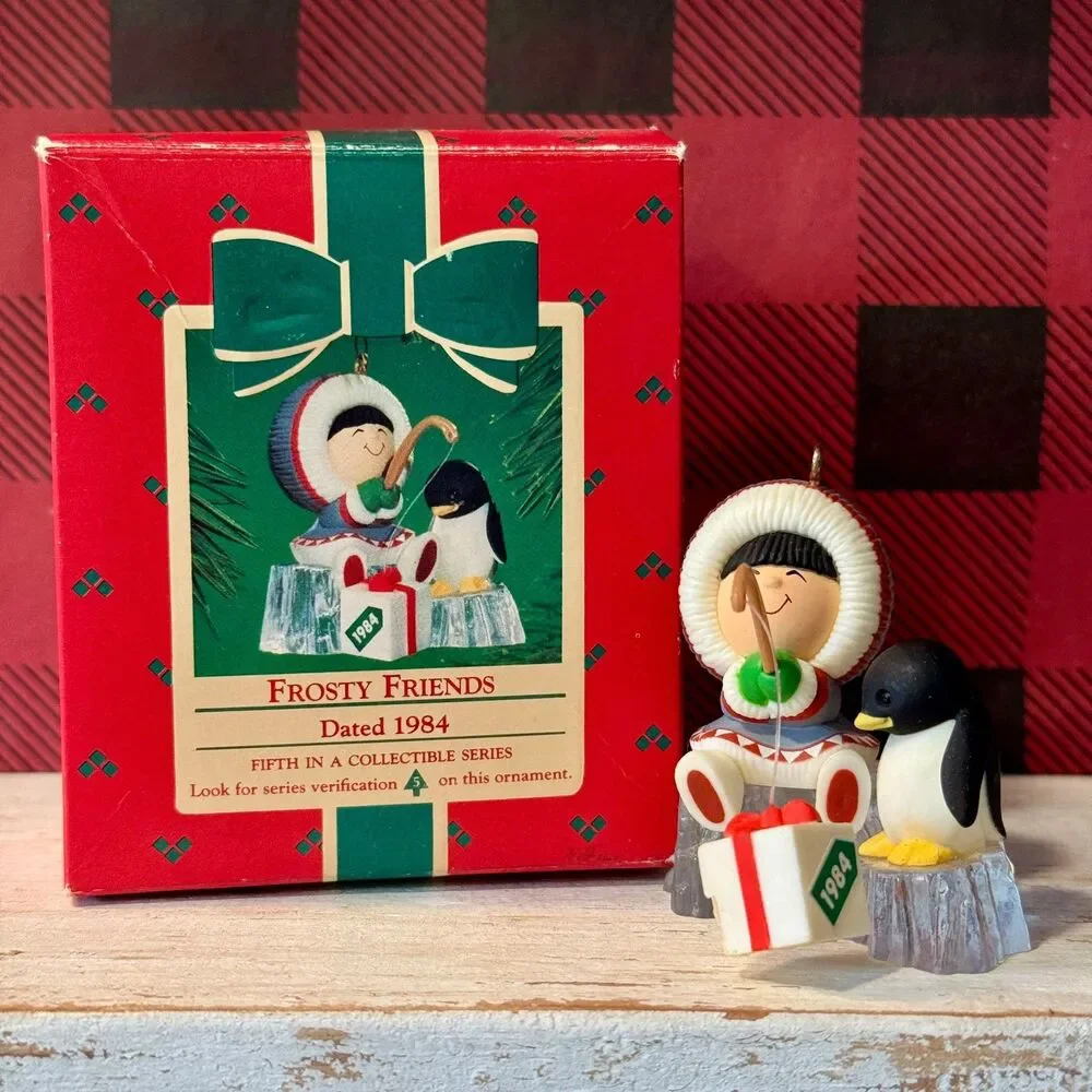 1984 Hallmark Keepsake Frosty Friends #5 Christmas Ornament | Eskimo Ice Fishing